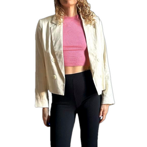 Camaieu Off White Cropped Short Open Neutral Blazer